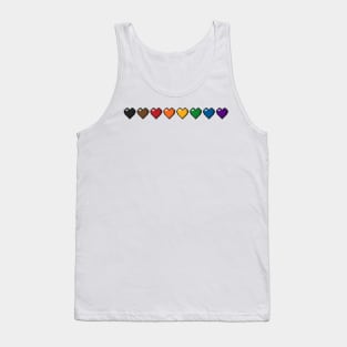 Row of Eight Inclusive Rainbow Pride Flag Pixel Hearts Tank Top